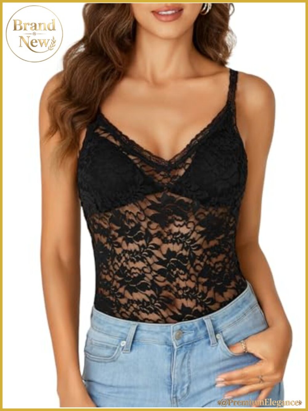 Lace Sheer V-Neck Spaghetti Strap Tank Top